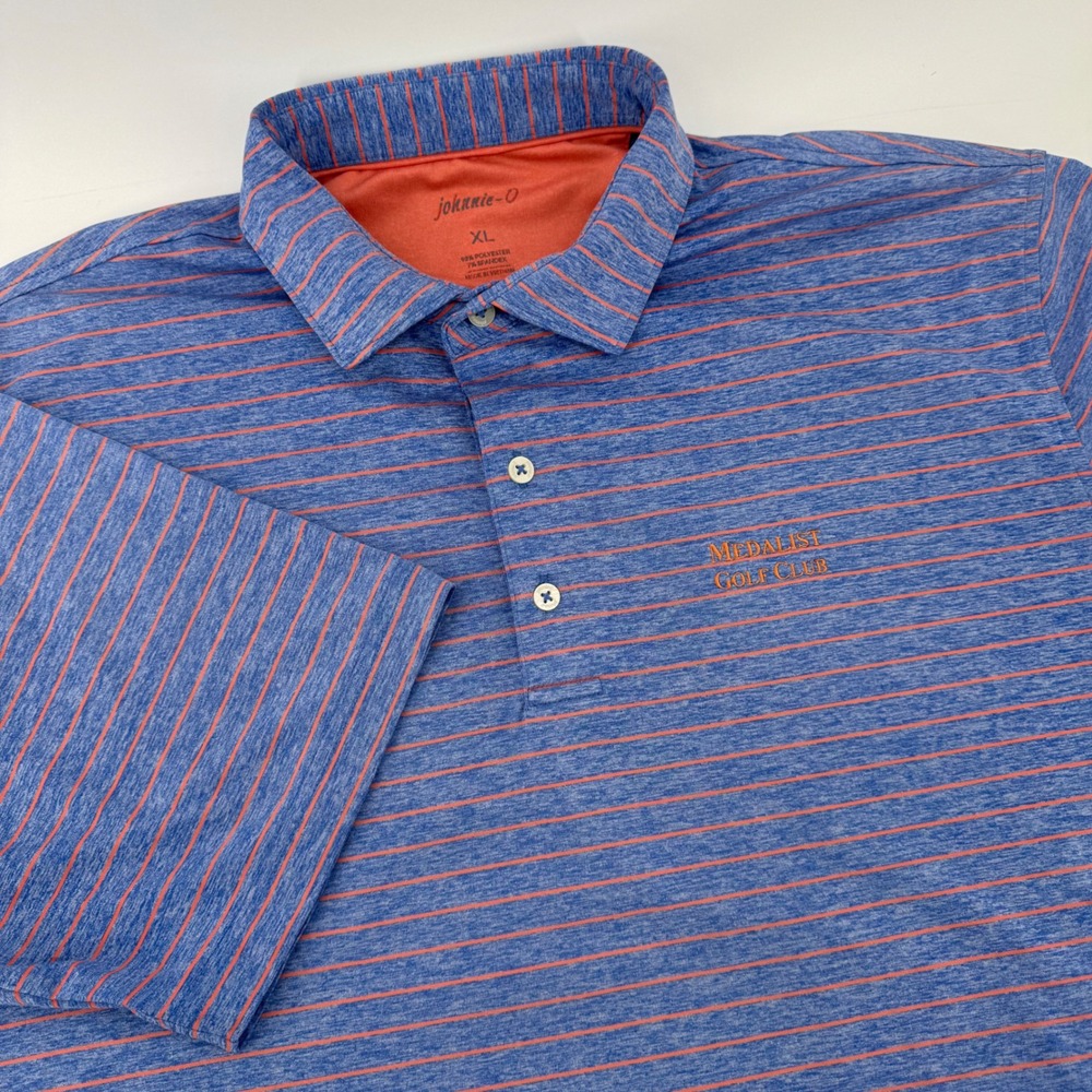 Johnnie-O Mens XL Blue Orange Striped Medalist Golf Club Performance Polo Shirt